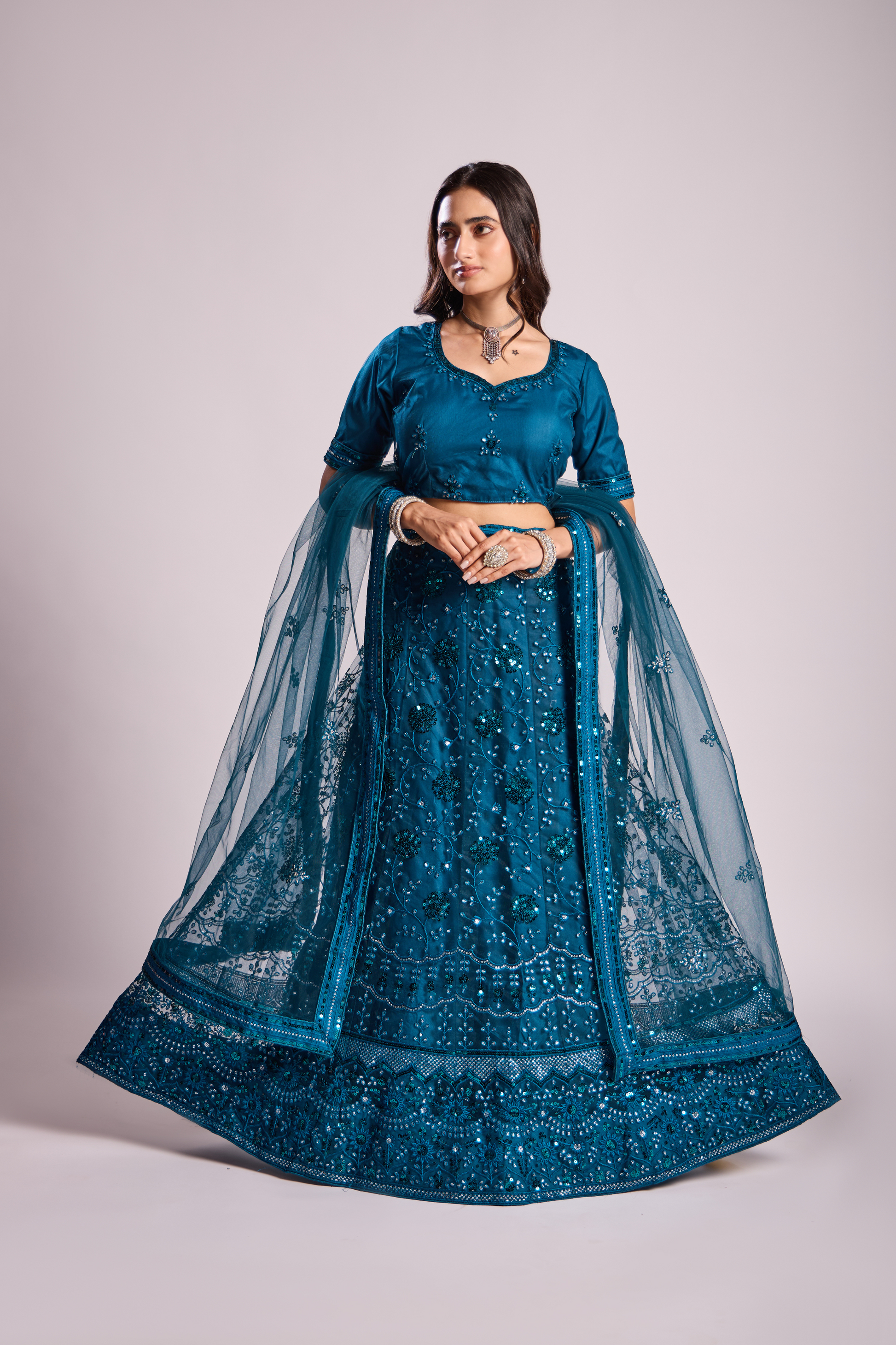 Virtue Navy Blue Embroidery With Sequin Lehenga Choli