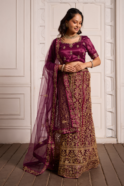 Oppulence Burgundy Colored Heavy Work Lehenga Choli