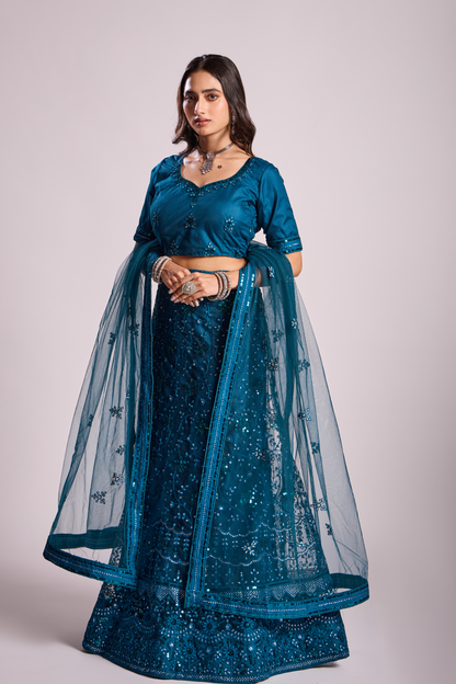 Virtue Navy Blue Embroidery With Sequin Lehenga Choli