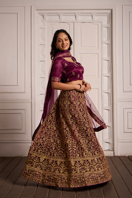 Oppulence Burgundy Colored Heavy Work Lehenga Choli