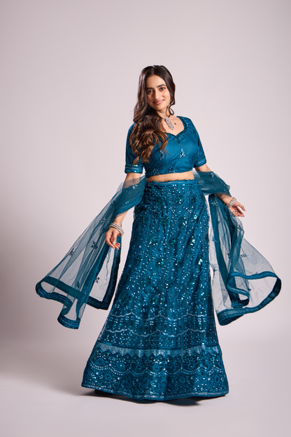 Virtue Navy Blue Embroidery With Sequin Lehenga Choli