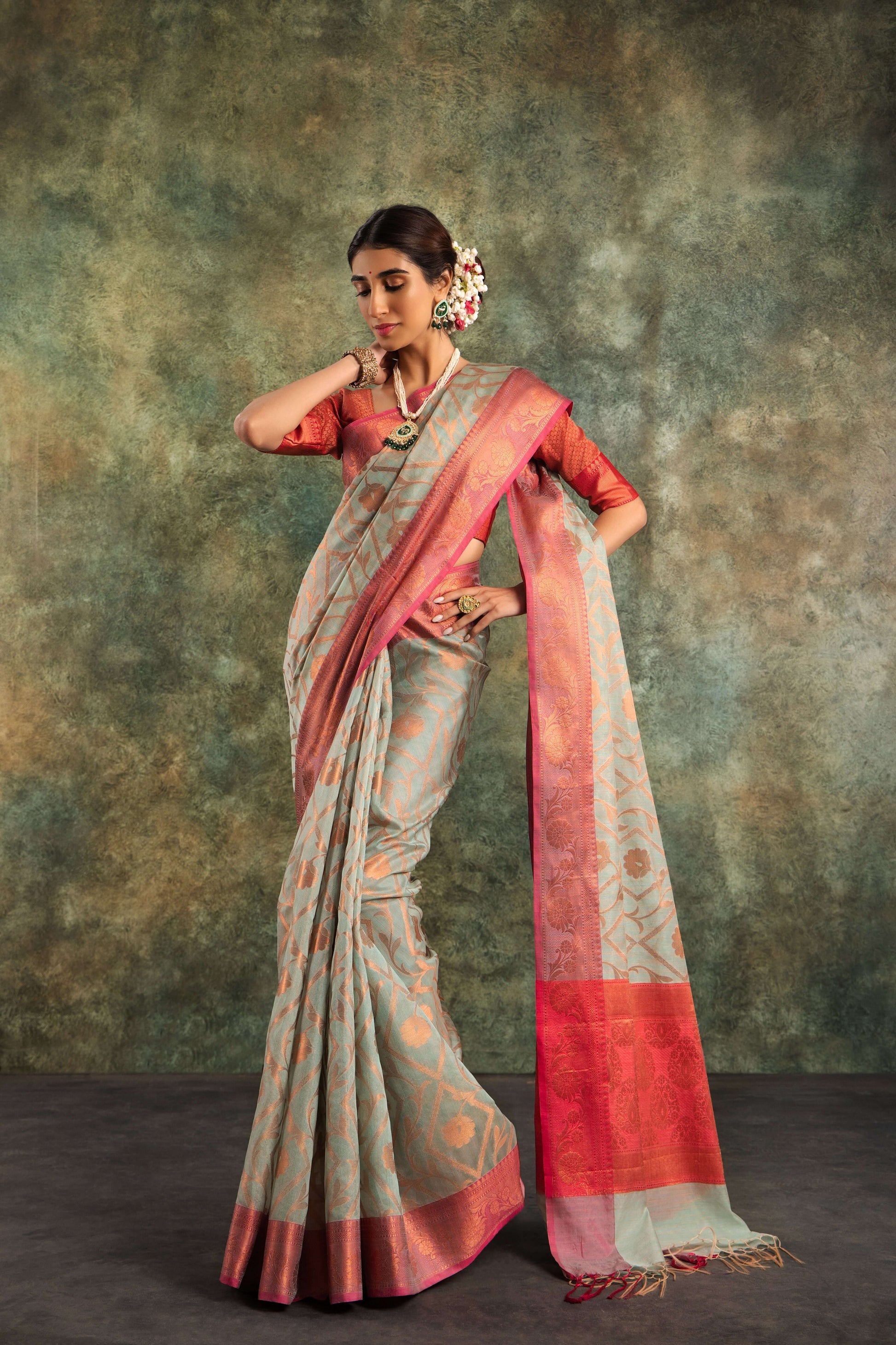 Charming Pistachio Green Banarasi Silk Saree with Beautiful Zari Work