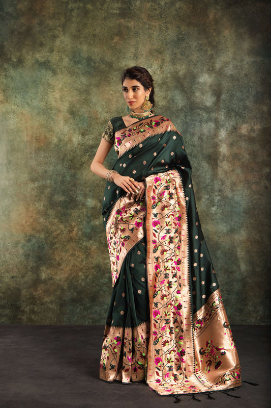 Elegant Paithani Silk Saree Bold Border with Intricate Zari Work