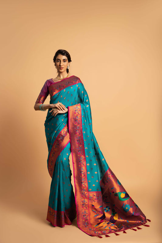 Elegant Event Wear Glamorous Weaving Paithani Silk Saree with Blouse