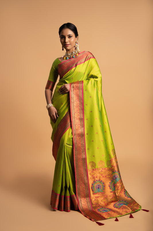 Elegant Tradition Luxor Gold Contrast Border Paithani Silk Saree