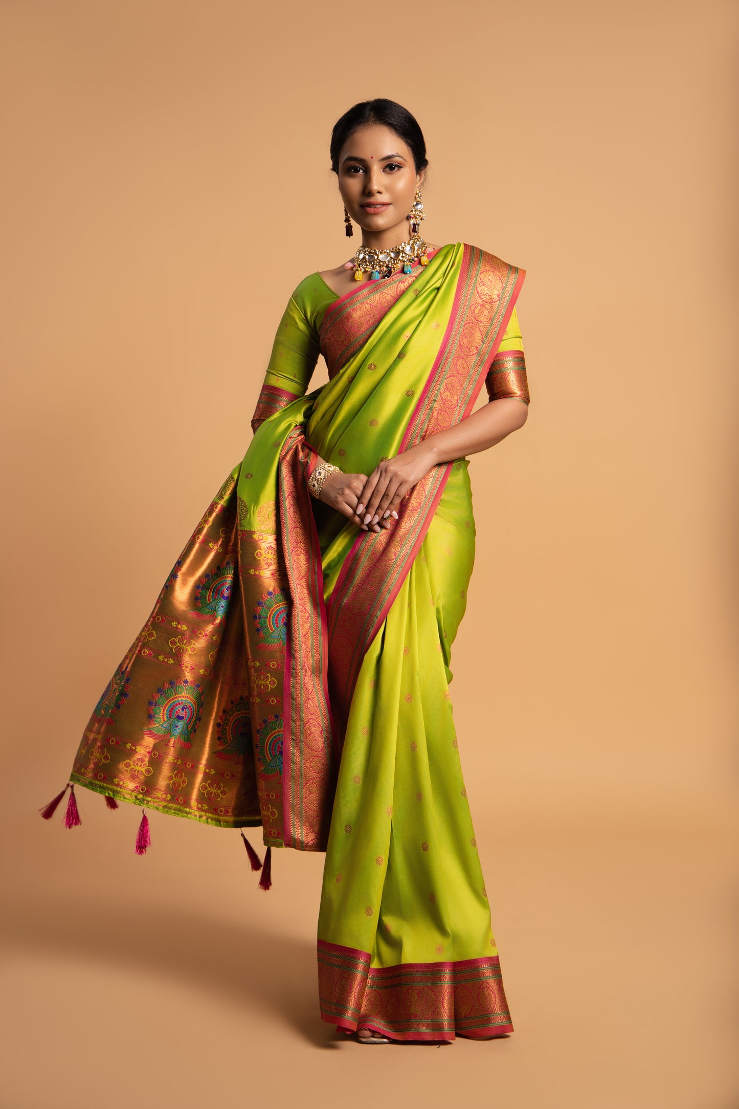 Elegant Tradition Luxor Gold Contrast Border Paithani Silk Saree