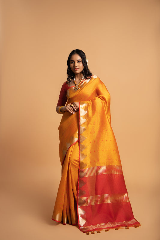 Classic Elegance Raw Silk Saree with Zari Triangle Border and All-Over Butti