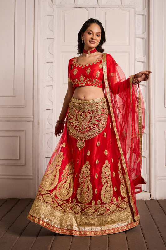 Illusion Heavy Zari Embroidery With Stone Designer Bridal Lehenga - Styling India