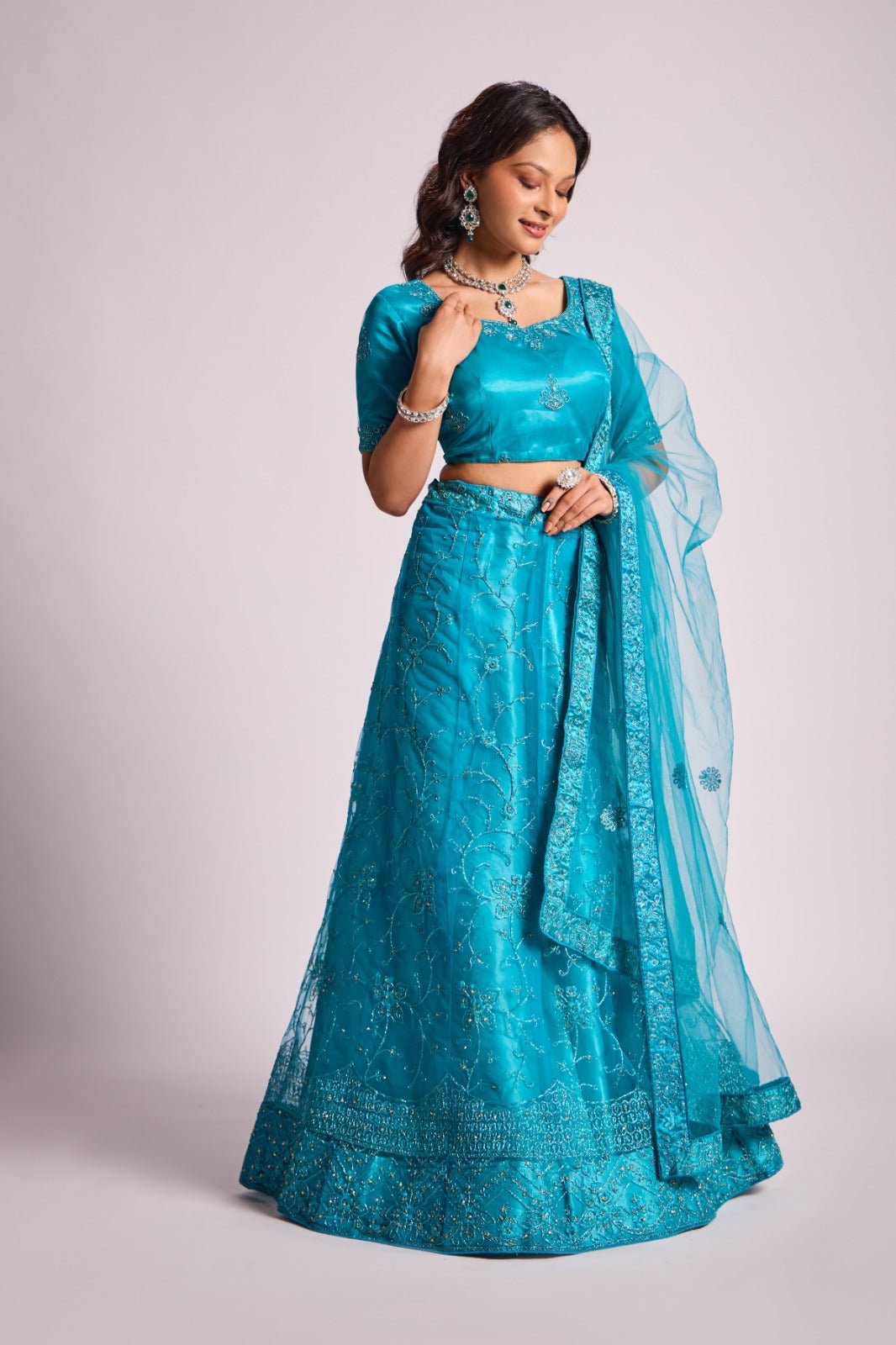 Majestic Blue Lehenga With Embroidery Work - Styling India