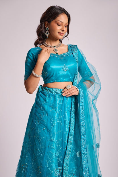 Majestic Blue Lehenga With Embroidery Work - Styling India