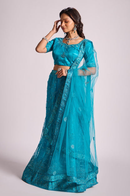 Majestic Blue Lehenga With Embroidery Work - Styling India