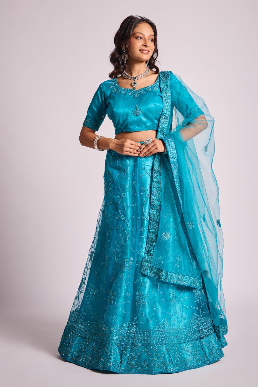 Majestic Blue Lehenga With Embroidery Work - Styling India