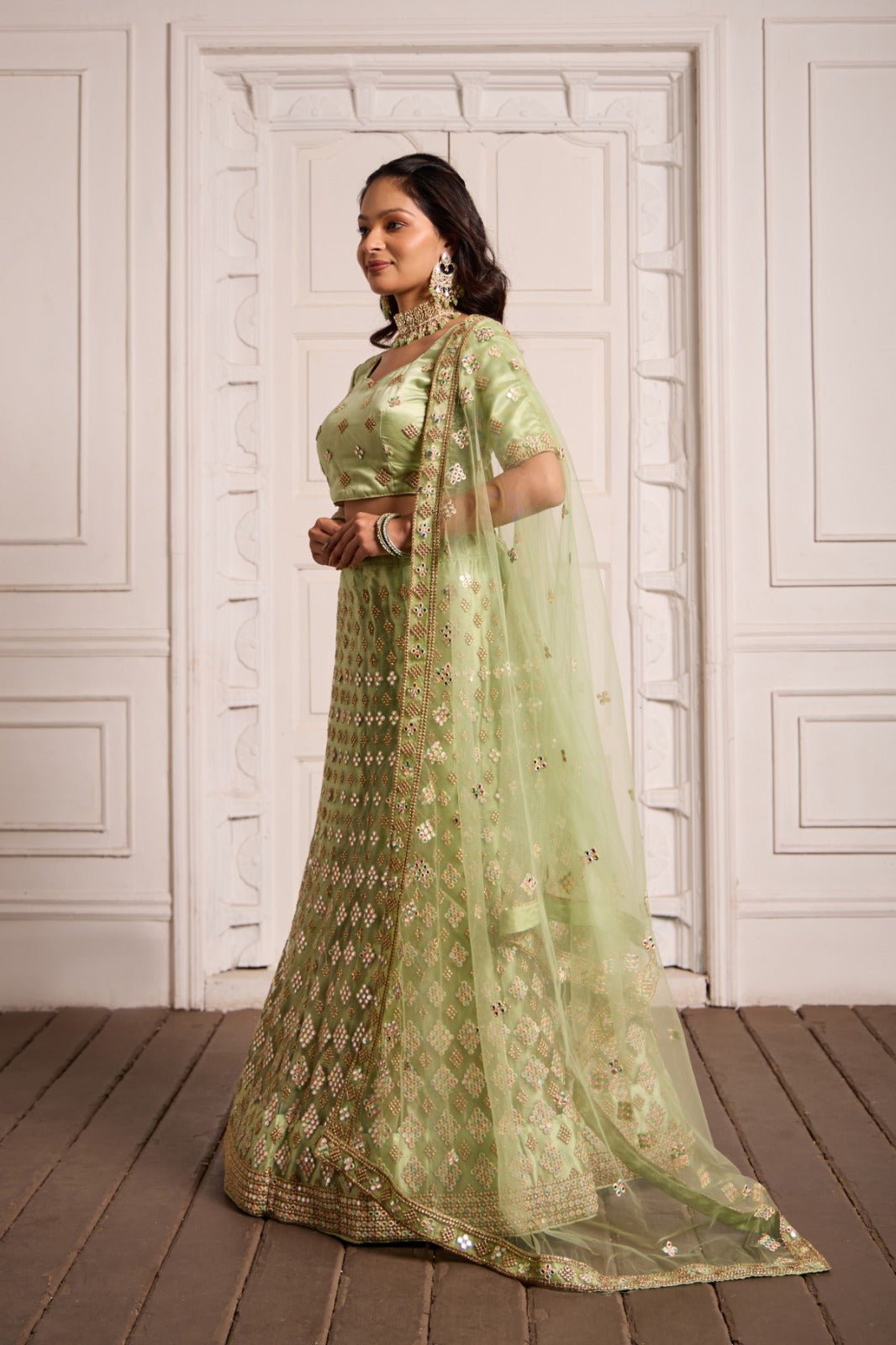 Panache Heavy Zari Embroidery With Mirror Bridal Lehenga Choli - Styling India