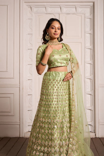 Panache Heavy Zari Embroidery With Mirror Bridal Lehenga Choli - Styling India