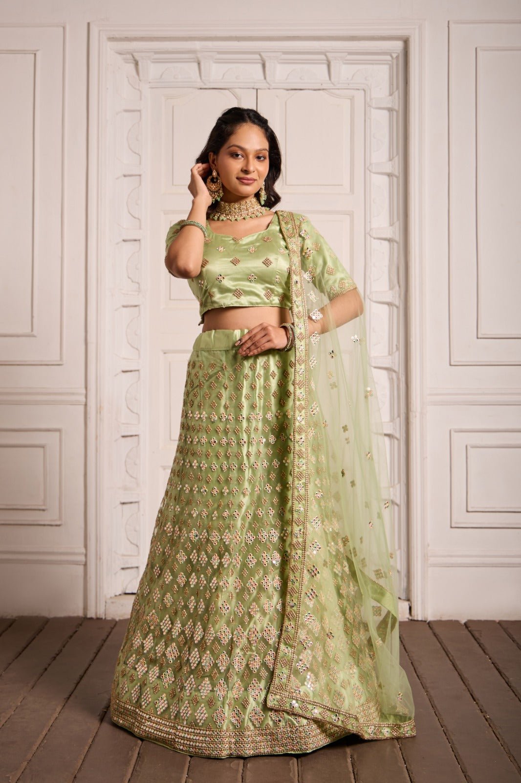 Panache Heavy Zari Embroidery With Mirror Bridal Lehenga Choli - Styling India