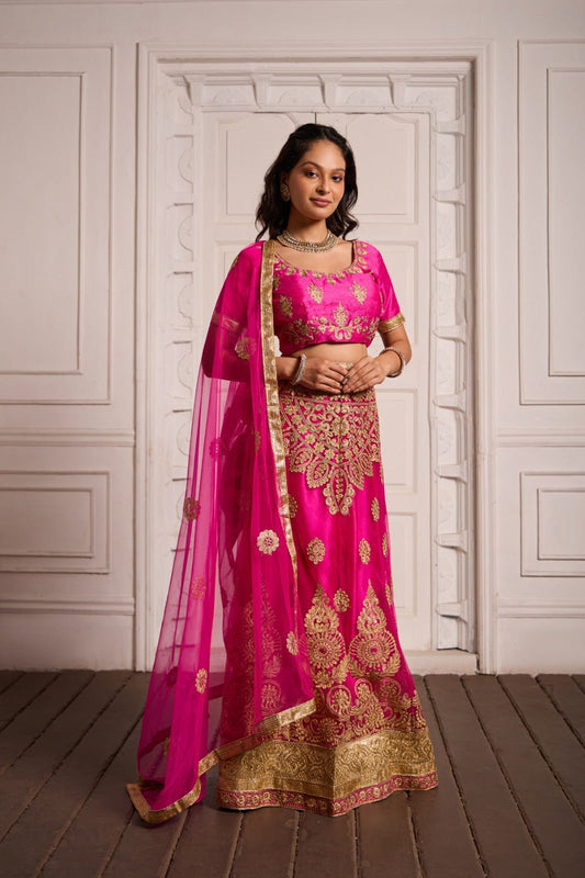 Regalia Dark Pink Heavy Zari With Stone Work Lehenga Choli - Styling India